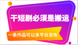 干短剧必须是搬运,一条作品可以多平台发布(附送软件)-KJ分享