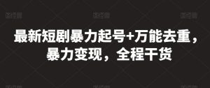 最新短剧暴力起号+万能去重，暴力变现，全程干货-KJ分享