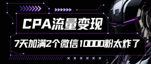 CPA流量变现，7天加满两个微信10000粉-KJ分享