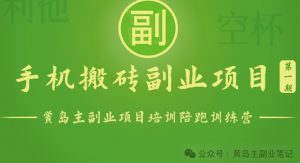 手机搬砖小副业项目训练营1.0，实测1小时收益50+，一部手机轻松日入100+-KJ分享