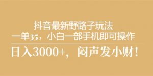 抖音最新野路子玩法，一单35，小白一部手机即可操作，，日入3000+，闷…-KJ分享