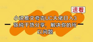 小说推文夸克UC大佬日入3张纯干货分享,解决你的所以问题-KJ分享