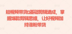 短视频带货0基础剪辑速成，掌握爆款剪辑思维，让好视频加持涨粉带货-KJ分享