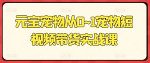元宝宠物从0~1宠物短视频带货实战课-KJ分享