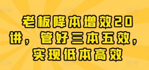 老板降本增效20讲,管好三本五效,实现低本高效-KJ分享