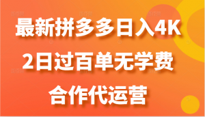 最新拼多多，日入4K+，2日过百单无学费，合作代运营-KJ分享