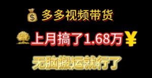 多多视频带货：上月搞了1.68万，无脑搬运就行了-KJ分享