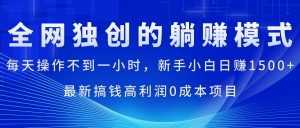 每天操作不到一小时，新手小白日赚1500+，最新搞钱高利润0成本项目-KJ分享