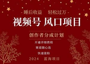 拥有睡眠收益的微信视频号大风口项目,轻松月入过万+,多赛道选择,可…-KJ分享