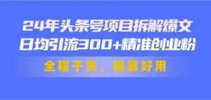 24年头条号项目拆解爆文，日均引流300+精准创业粉，全程干货，粗暴好用-KJ分享