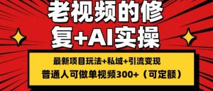 修复老视频的玩法,搬砖+引流的变现(可持久),单条收益300+-KJ分享