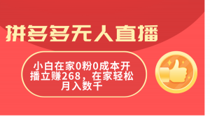 拼多多无人直播，小白在家0粉0成本开播立赚268，在家轻松月入数千-KJ分享