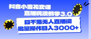 抖音小雪花卖课直播玩法教学3.0，日不落无人直播间，批量操作日入3000+-KJ分享