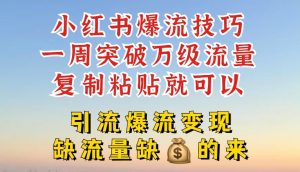 小红书爆流技巧,一周突破万级流量,复制粘贴就可以,引流爆流变现-KJ分享