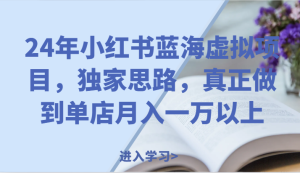 24年小红书蓝海虚拟项目,独家思路,真正做到单店月入一万以上。-KJ分享