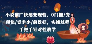 小说推广快速变现营,0门槛/变现快/竞争小/前景好,实操过程手把手针对性教学-KJ分享
