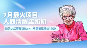 7月最火项目，人间清醒柒奶奶，10天小红薯涨粉8w+，单篇笔记报价1400.-KJ分享