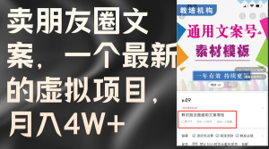 卖朋友圈文案，一个最新的虚拟项目，月入4W+（教程+素材）-KJ分享