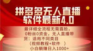拼多多无人直播软件最新4.0，最详细全流程无需露脸，0粉丝0资金， 小白…-KJ分享