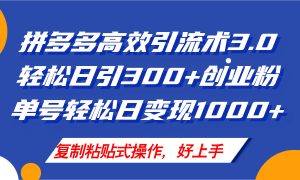 拼多多店铺引流技术3.0，日引300+付费创业粉，单号轻松日变现1000+-KJ分享
