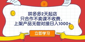 拼多多2天起店，只合作不卖课不收费，上架产品无偿对接日入1000+-KJ分享