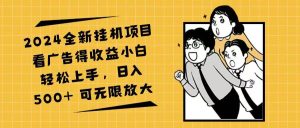 2024全新挂机项目看广告得收益小白轻松上手,日入500+ 可无限放大-KJ分享