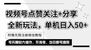 抖音视频号最新玩法,一键运行，点赞关注+分享，单机日入50+可多号运行…-KJ分享