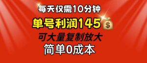每天仅需10分钟,单号利润145 可复制放大 简单0成本-KJ分享