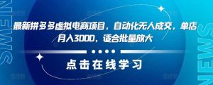 最新拼多多虚拟电商项目,自动化无人成交,单店月入3000,适合批量放大-KJ分享