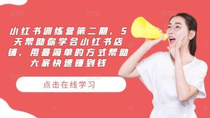 小红书训练营第二期,5天帮助你学会小红书店铺,用最简单的方式帮助大家快速赚到钱-KJ分享