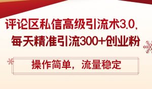 评论区私信高级引流术3.0，每天精准引流300+创业粉，操作简单，流量稳定-KJ分享