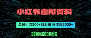 小红书虚拟资料日引流200+创业粉,单日变现5000+-KJ分享