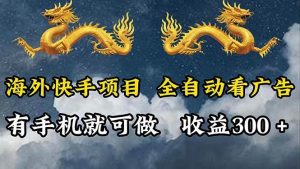 海外快手项目，利用工具全自动看广告，每天轻松 300+-KJ分享