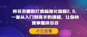 拼多多爆款打造标准化流程2.0，一套从入门到高手的课程，让你快速掌握拼多多-KJ分享