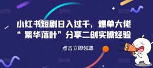 小红书短剧日入过千，爆单大佬“繁华落叶”分享二创实操经验-KJ分享