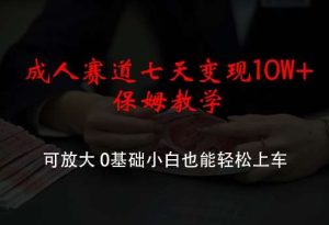 成人赛道七天变现10W+保姆教学，可放大，0基础小白也能轻松上车【揭秘】-KJ分享