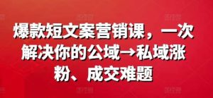 爆款短文案营销课，一次解决你的公域→私域涨粉、成交难题-KJ分享