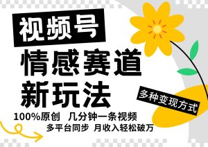 视频号情感赛道全新玩法,5分钟一条原创视频,操作简单易上手,日入500+-KJ分享