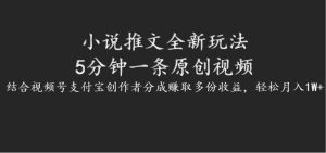 小说推文全新玩法，5分钟一条原创视频，结合视频号支付宝创作者分成赚取多份收益-KJ分享