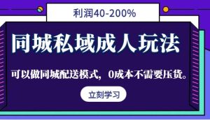 同城私域成人玩法,利润40-200%,可以做同城配送模式,0成本不需要压货。-KJ分享