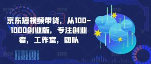 京东短视频带货，从100-1000创业版，专注创业者，工作室，团队-KJ分享