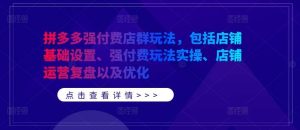 拼多多强付费店群玩法,包括店铺基础设置、强付费玩法实操、店铺运营复盘以及优化-KJ分享
