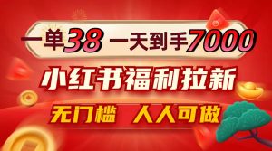 一单38,一天到手7000+,小红书福利拉新,0门槛人人可做-KJ分享