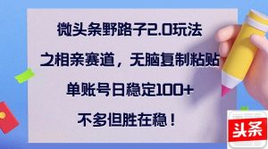微头条野路子2.0玩法之相亲赛道，无脑复制粘贴，单账号日稳定100+，不…-KJ分享
