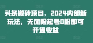头条搬砖项目,2024内部新玩法,无风险起号0粉即可开通收益-KJ分享