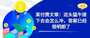 某付费文章：这头猛牛接下去会怎么冲，答案已经很明朗了 !-KJ分享