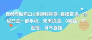 视频号新风口x短视频带货+直播带货，全程只需一部手机，无需货源、0粉丝、可直播、可不直播-KJ分享