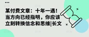 某付费文章:十年一遇!当方向已经指明,你应该立刻转换信念和思维|长文-KJ分享