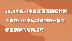 2024小红书电商无货源搞钱计划,个体在小红书风口赚到第一桶金应该学的赚钱技巧-KJ分享