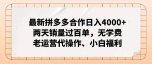 拼多多最新合作日入4000+两天销量过百单,无学费、老运营代操作、小白福利-KJ分享
